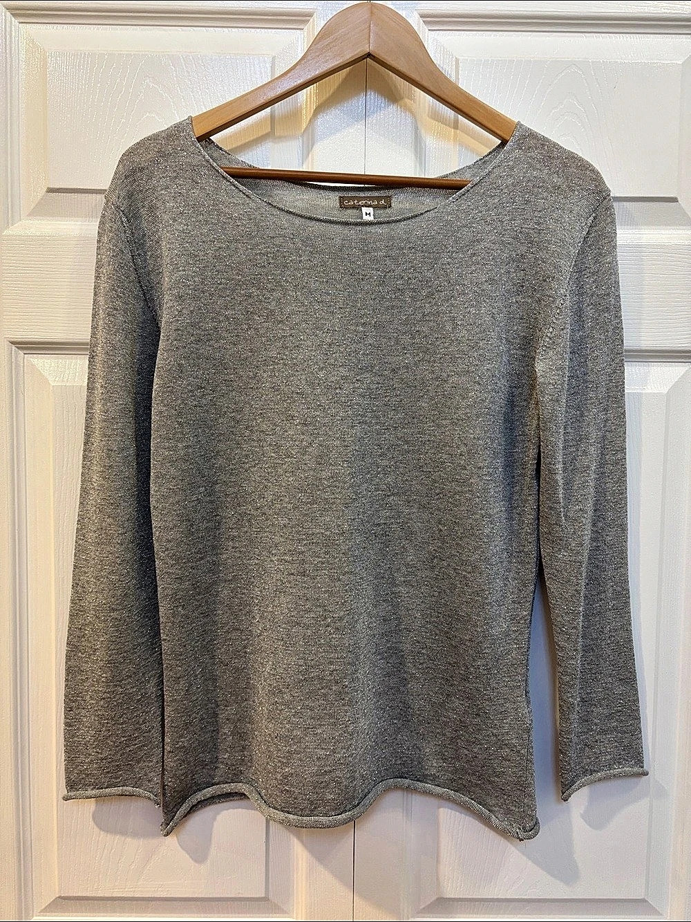 Caterina D. Long Sleeve Knit Top in Silver Size Medium